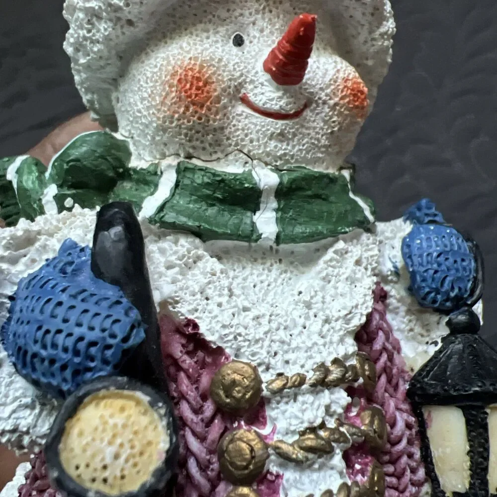 Vintage Resin Christmas Snowman Multicolor Figurine Holiday Winter Decor 5.5”H